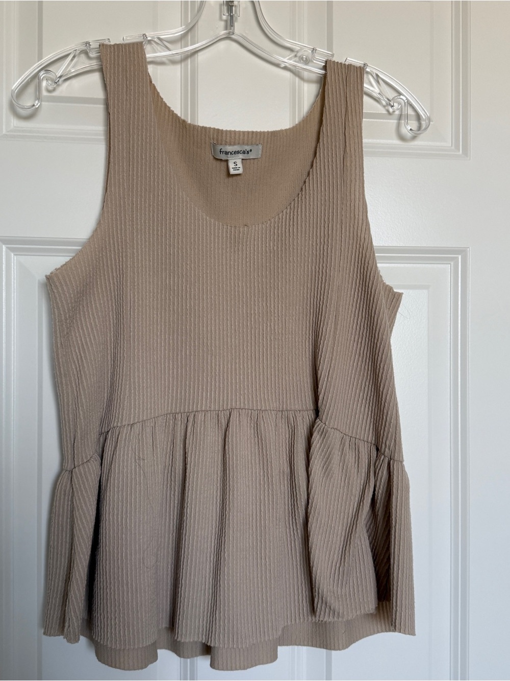 Francesca's Beige Ribbed Peplum Tank Top
